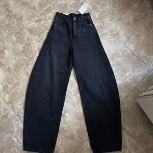 Zara Black Denim High-Rise Balloon Slim Fit Pants Style Size 32